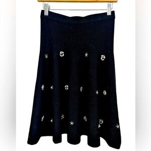 CARMEN MARC VALVO Black Embellished Knit A-Line Midi‎ Skirt Size XS